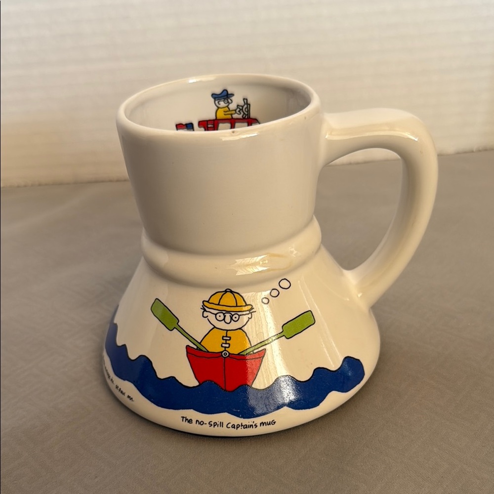 The No-Spill Captain’s Mug Coffee To Go Cartoon Fisherman Fishing 1982 Vintage